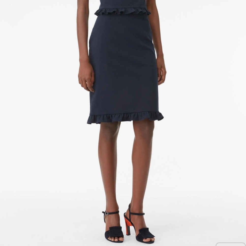 Tailored Rebecca Taylor navy blue ruffle suiting skirt